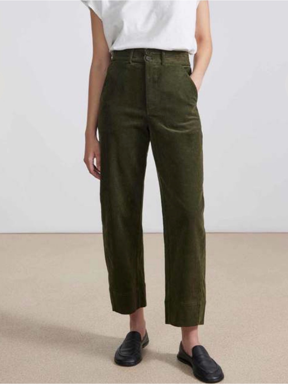 APiece Apart Meri Corduroy Olive Green Barrel Pants 30